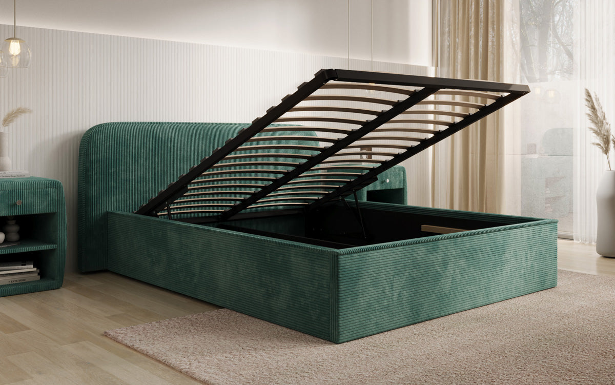 Designer Polsterbett Nola in Cord mit Stauraum