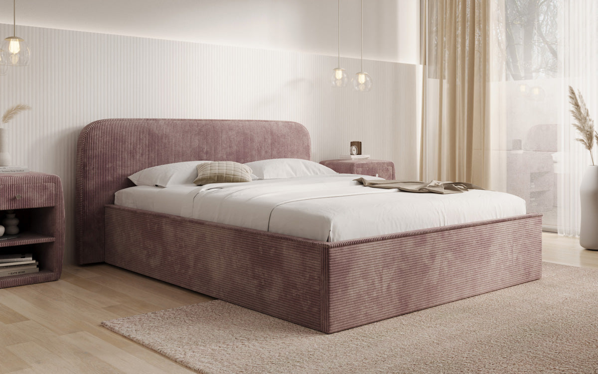 Designer Polsterbett Nola in Cord mit Stauraum