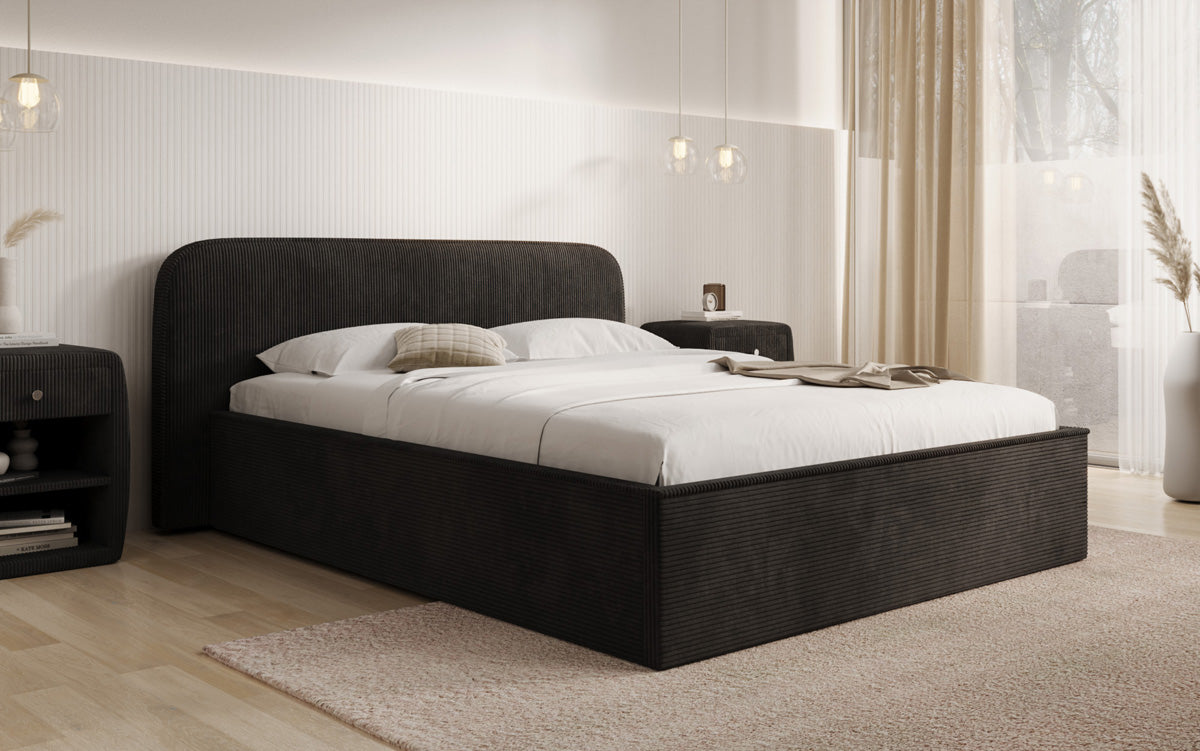 Designer Polsterbett Nola in Cord mit Stauraum