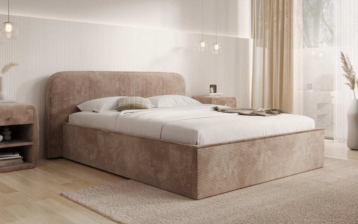 Designer Polsterbett Nola in Cord mit Stauraum