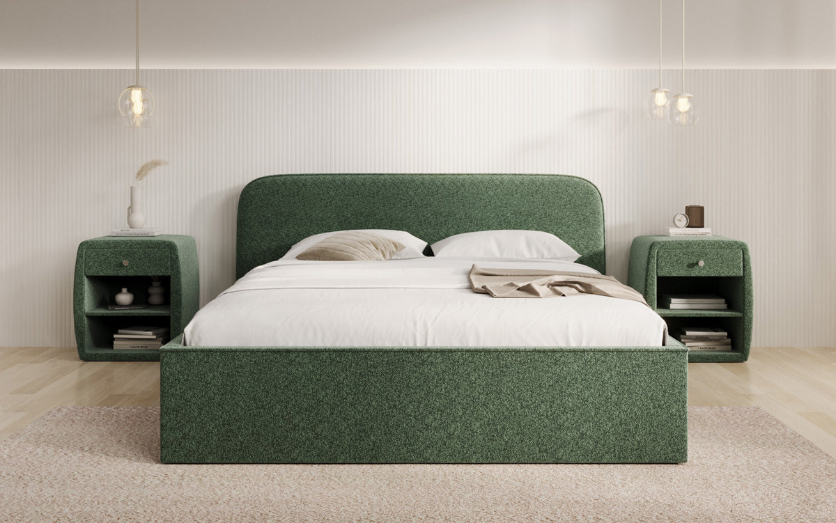 Designer Polsterbett Nola in Strukturstoff mit Stauraum