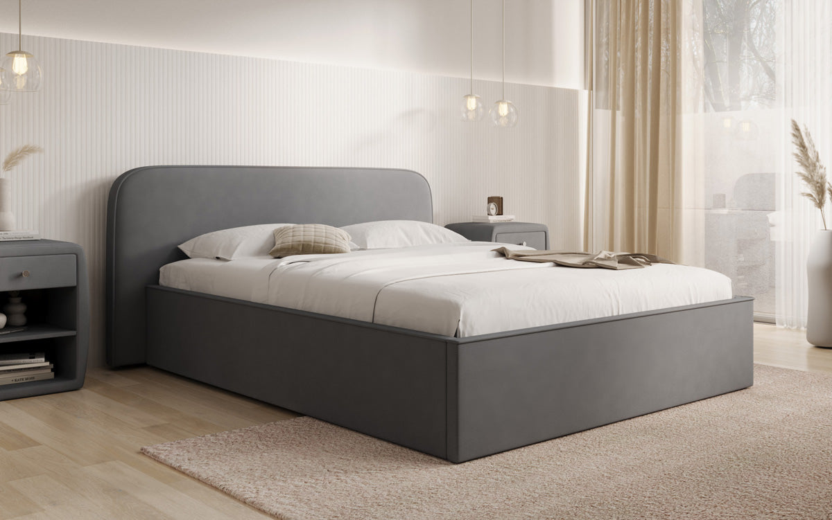 Designer Polsterbett Nola in Stoff mit Stauraum