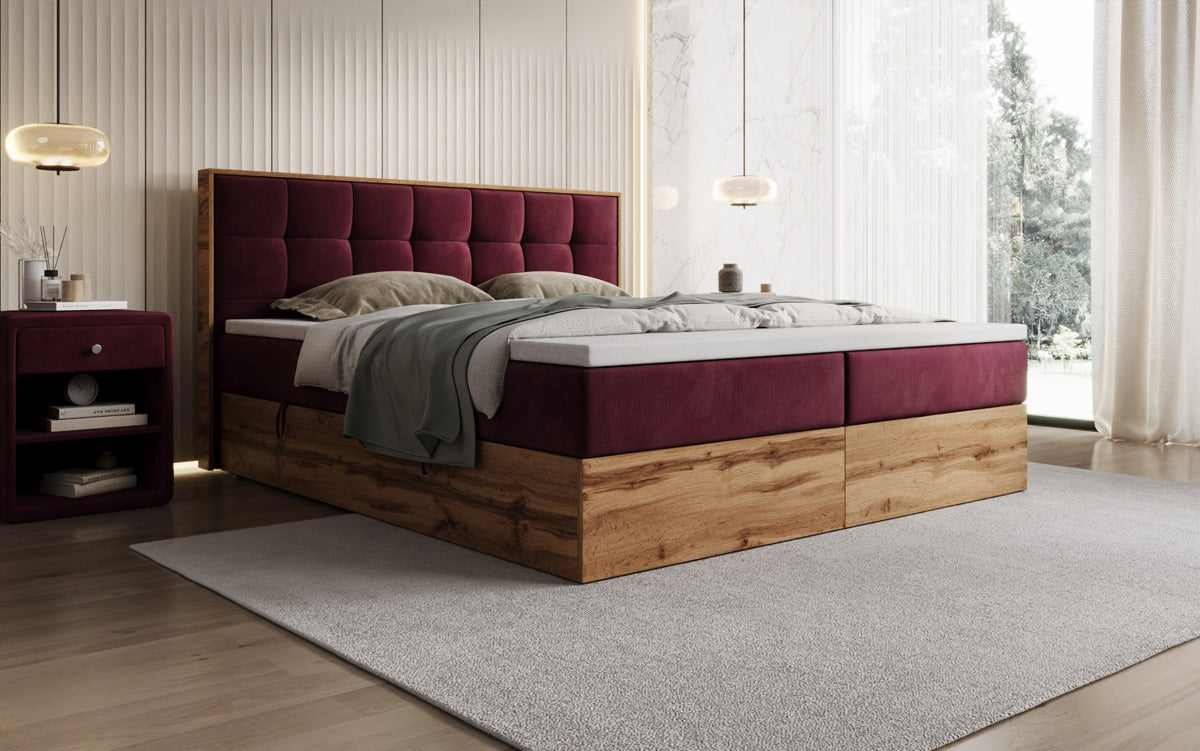 Boxspringbett Timber Quad mit Stauraum in Samt