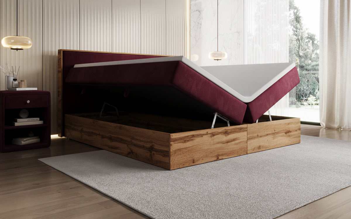 Boxspringbett Timber mit Stauraum in Samt