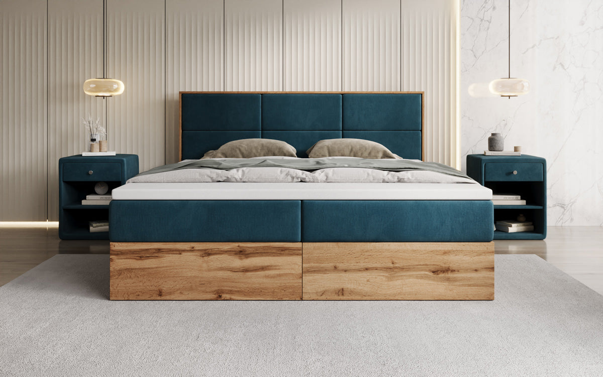 Boxspringbett Timber Panel mit Stauraum in Samt