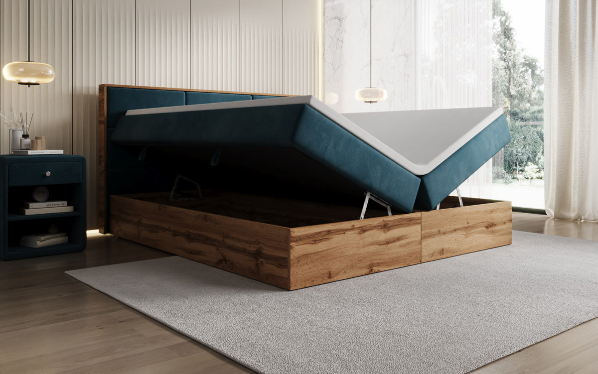 Boxspringbett Timber Panel mit Stauraum in Samt