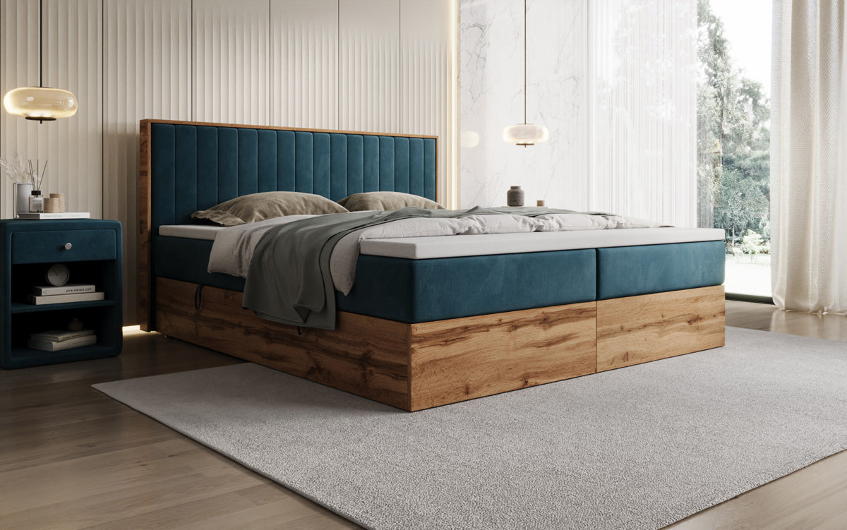 Boxspringbett Timber Line mit Stauraum in Samt