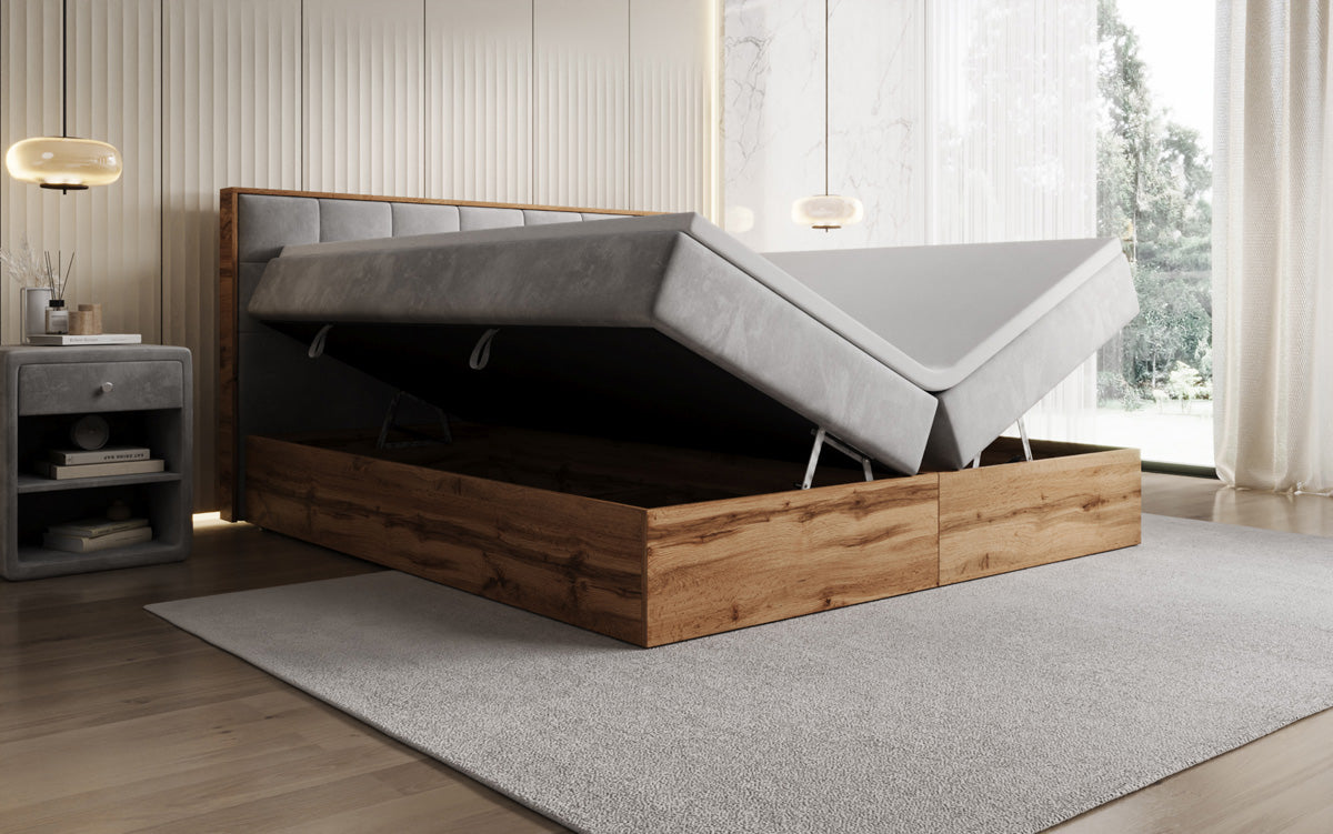 Boxspringbett Timber Quad mit Stauraum in Samt