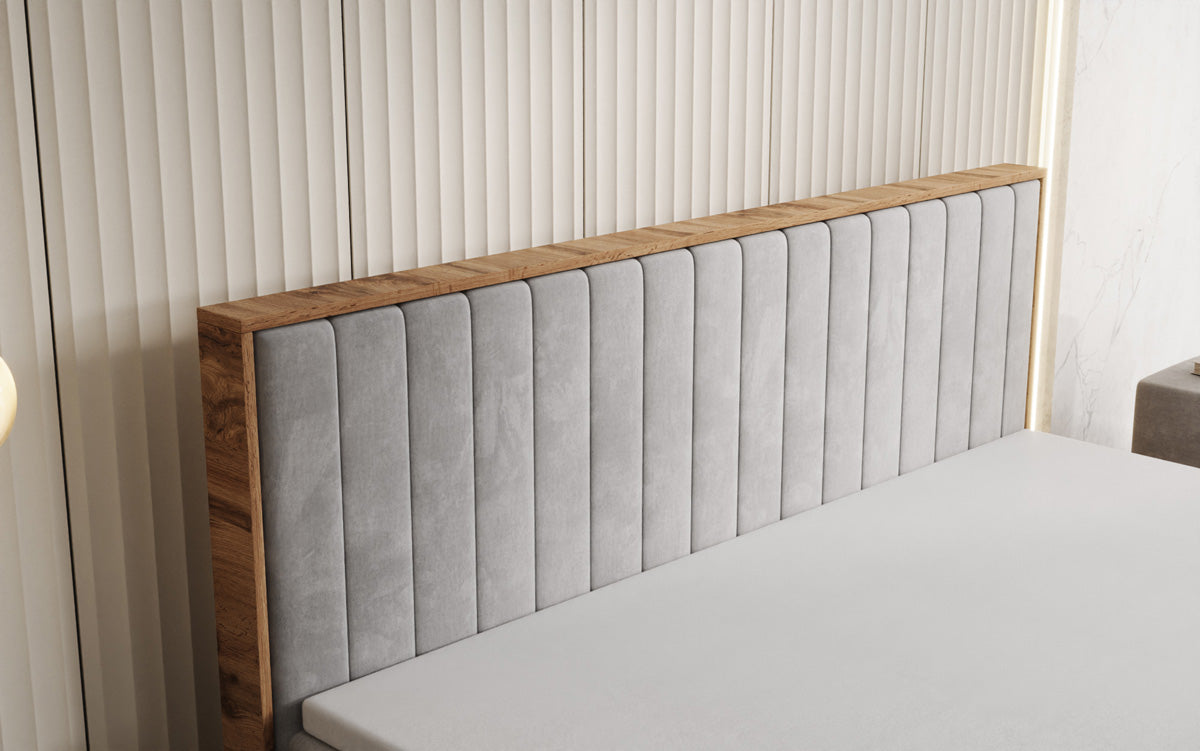 Boxspringbett Timber Line mit Stauraum in Samt