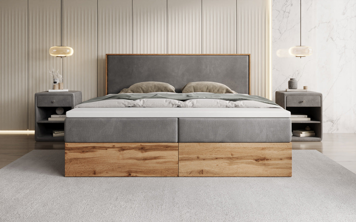 Boxspringbett Timber mit Stauraum in Samt