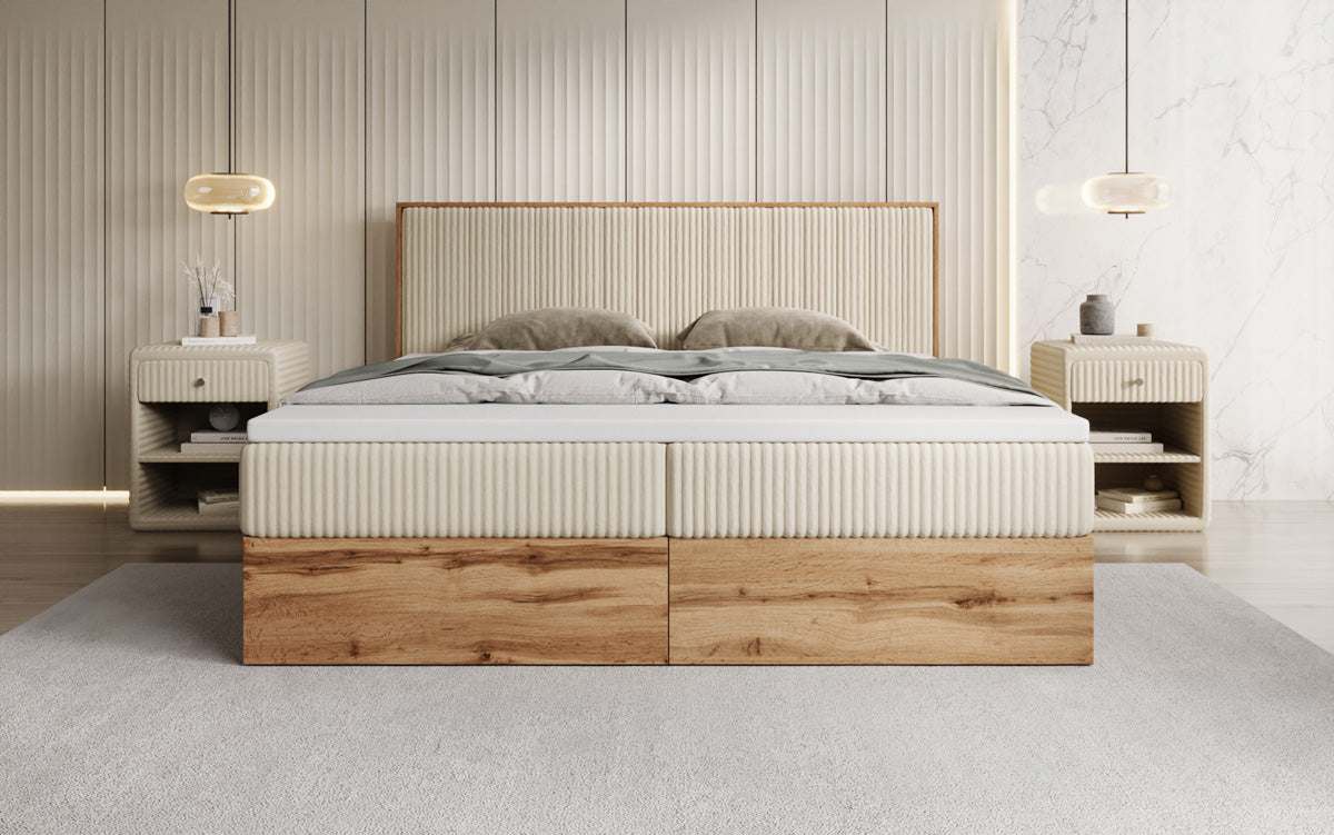 Boxspringbett Timber Line in Cord mit Stauraum