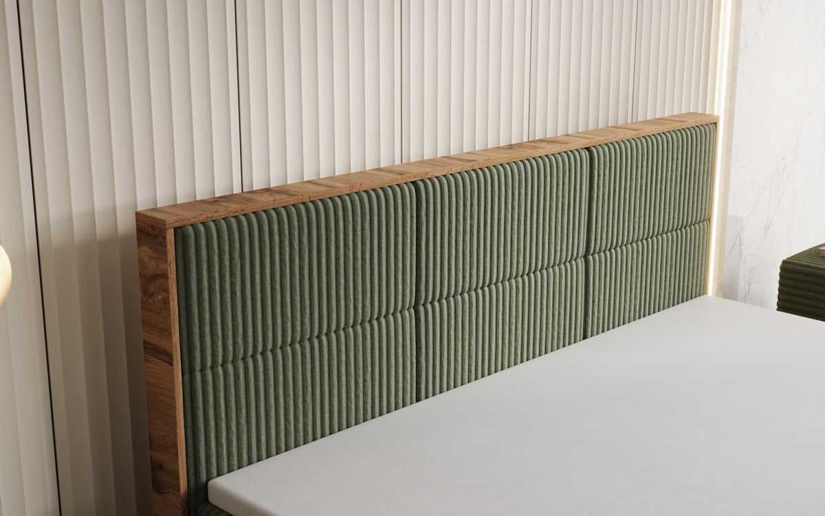 Boxspringbett Timber Panel in Cord mit Stauraum