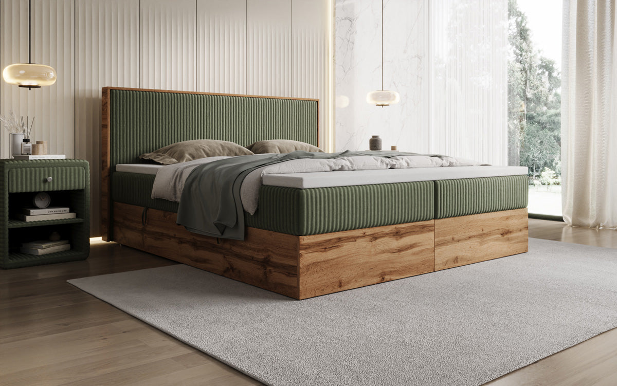 Boxspringbett Timber in Cord mit Stauraum