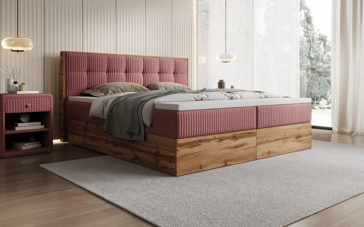 Boxspringbett Timber Quad in Cord mit Stauraum