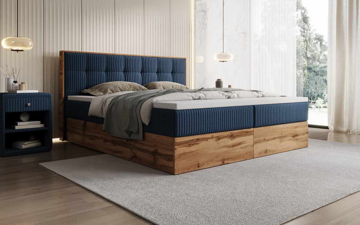 Boxspringbett Timber Quad in Cord mit Stauraum