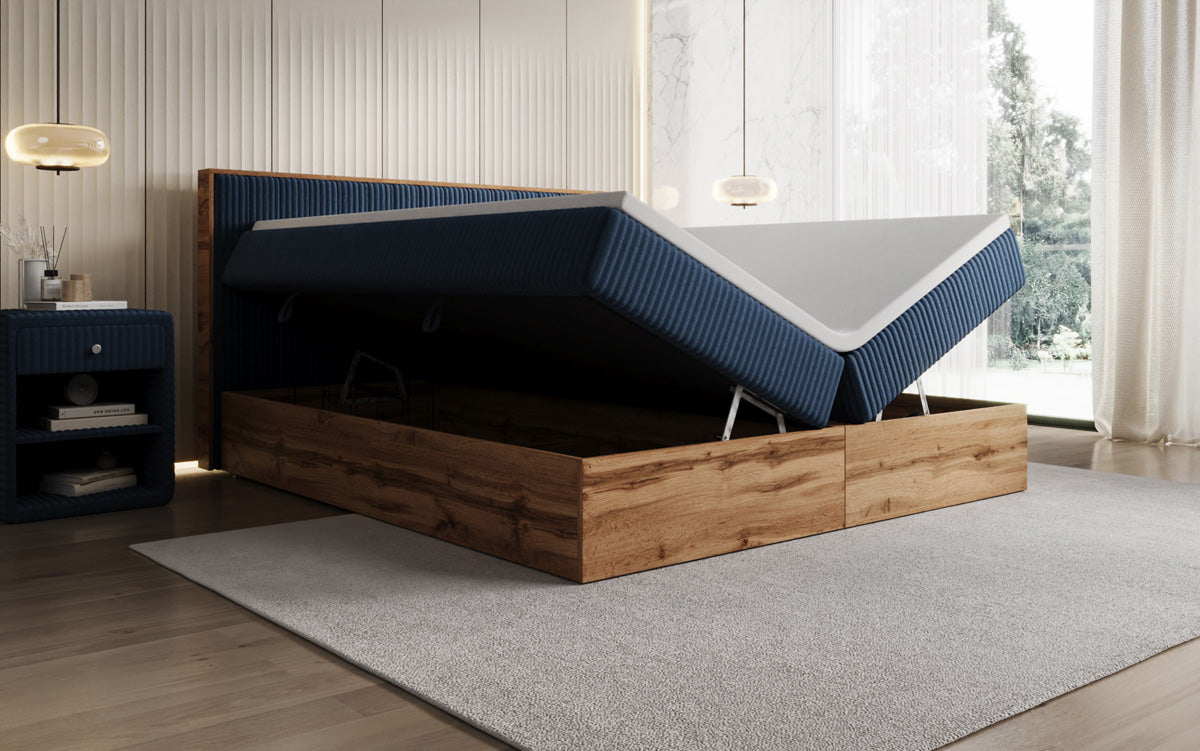Boxspringbett Timber Line in Cord mit Stauraum