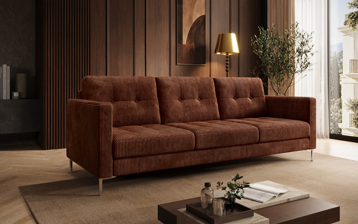 Designer 3 Sitzer Sofa Harvey mit Schlaf- und Klappfunktion in Cord