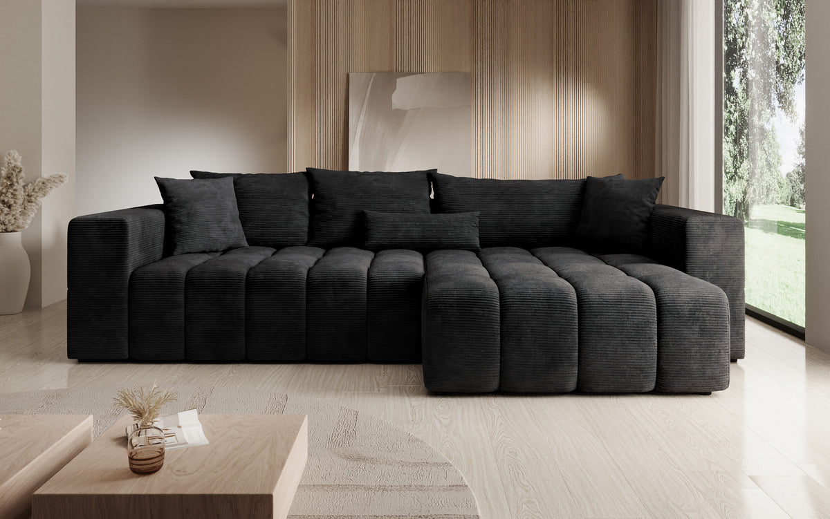 Designer Ecksofa Momo mit Schlaf- und Klappfunktion in Cord