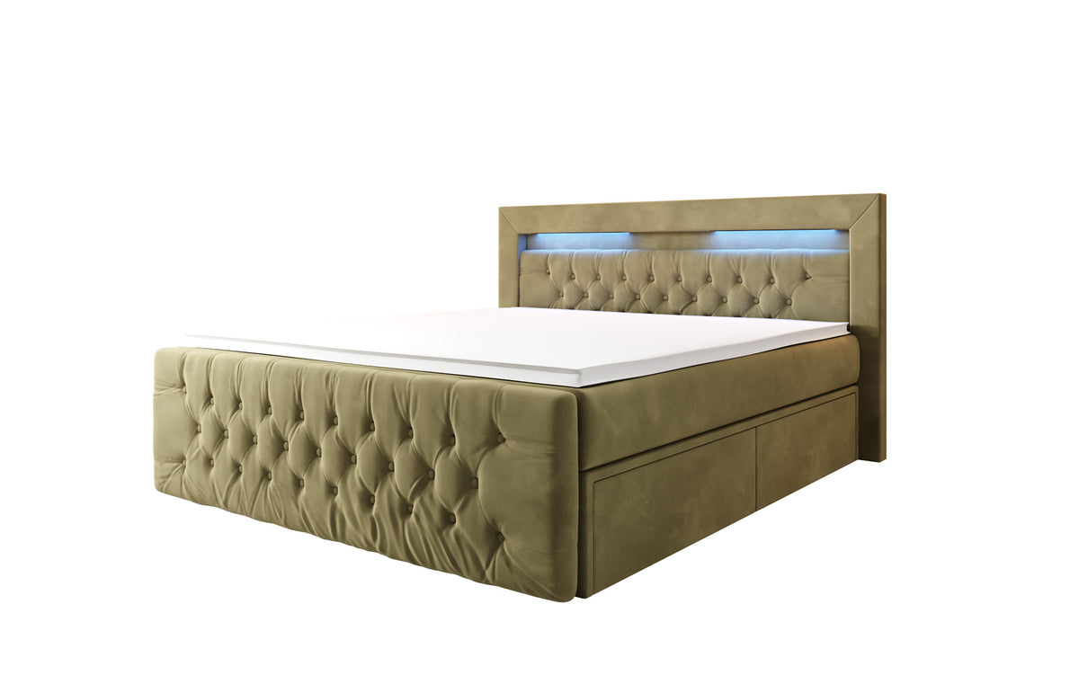 Boxspringbett Menzogna Samt mit LED und Stauraum (2 Schubladen)