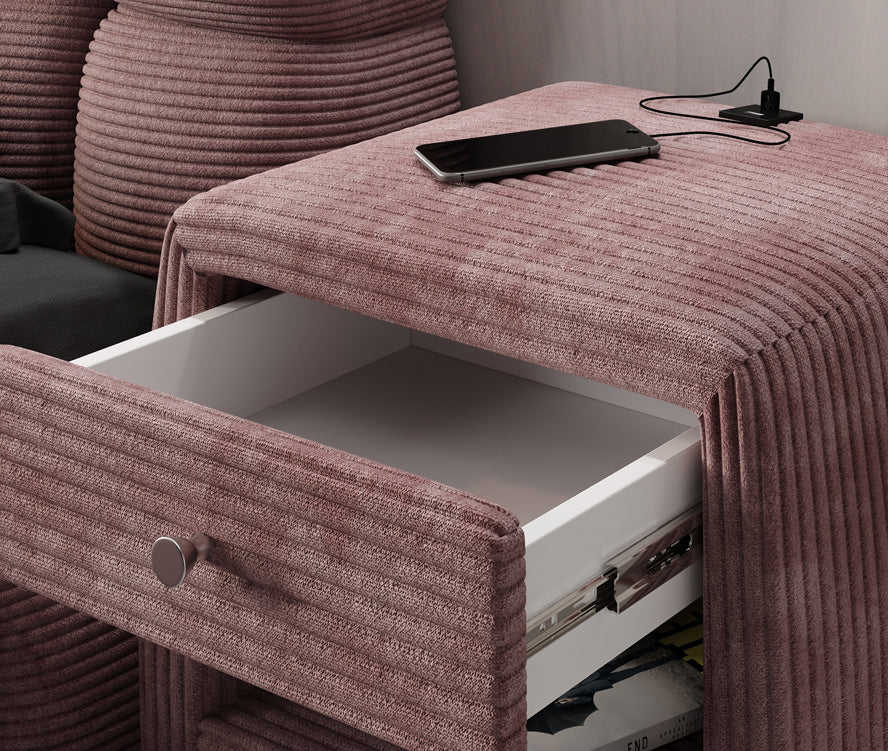 Designer Nachttisch Lilly mit USB Anschluss in Cord