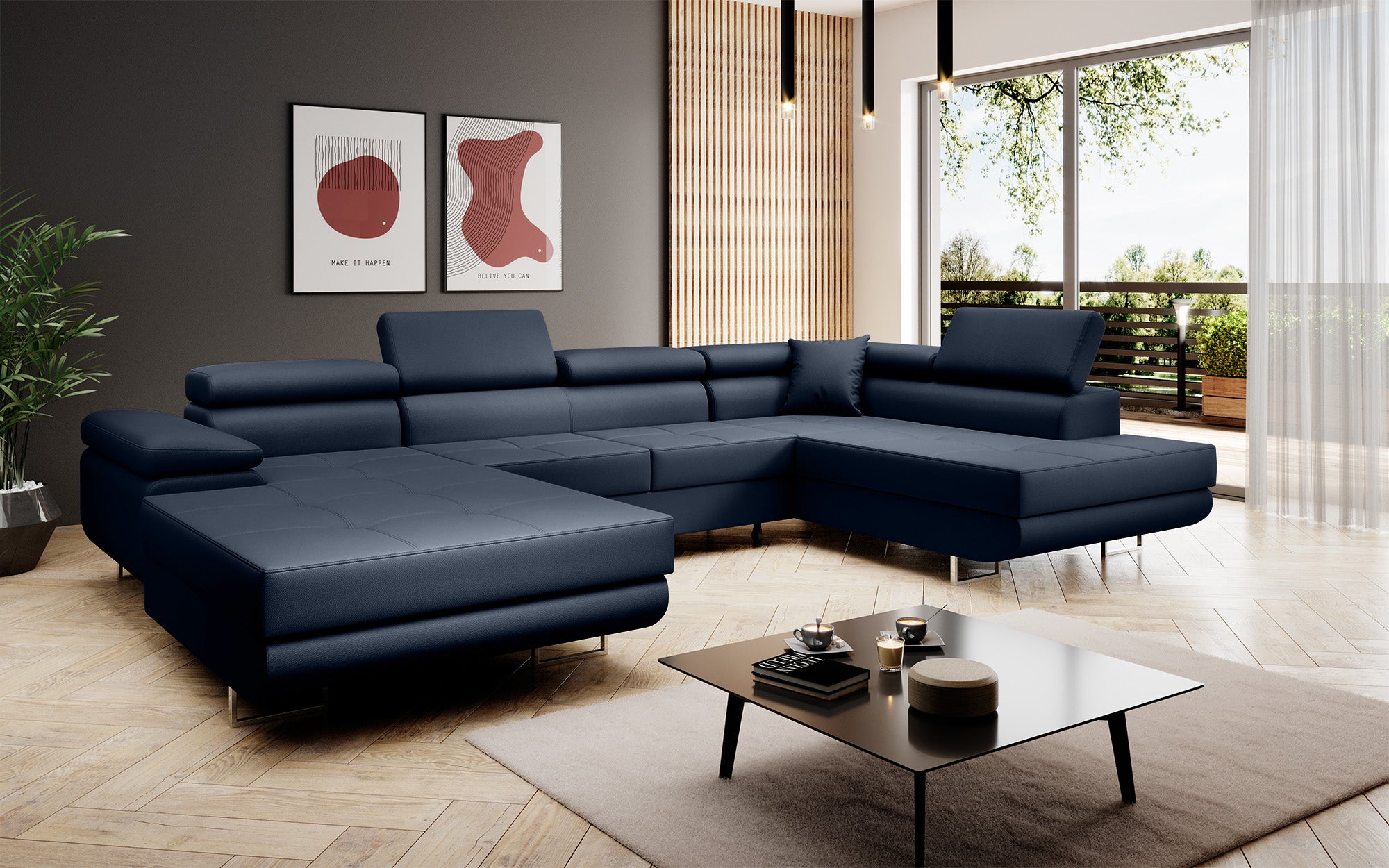Designer Sofa Lago mit Schlaf - und Klappfunktion in Kunstleder