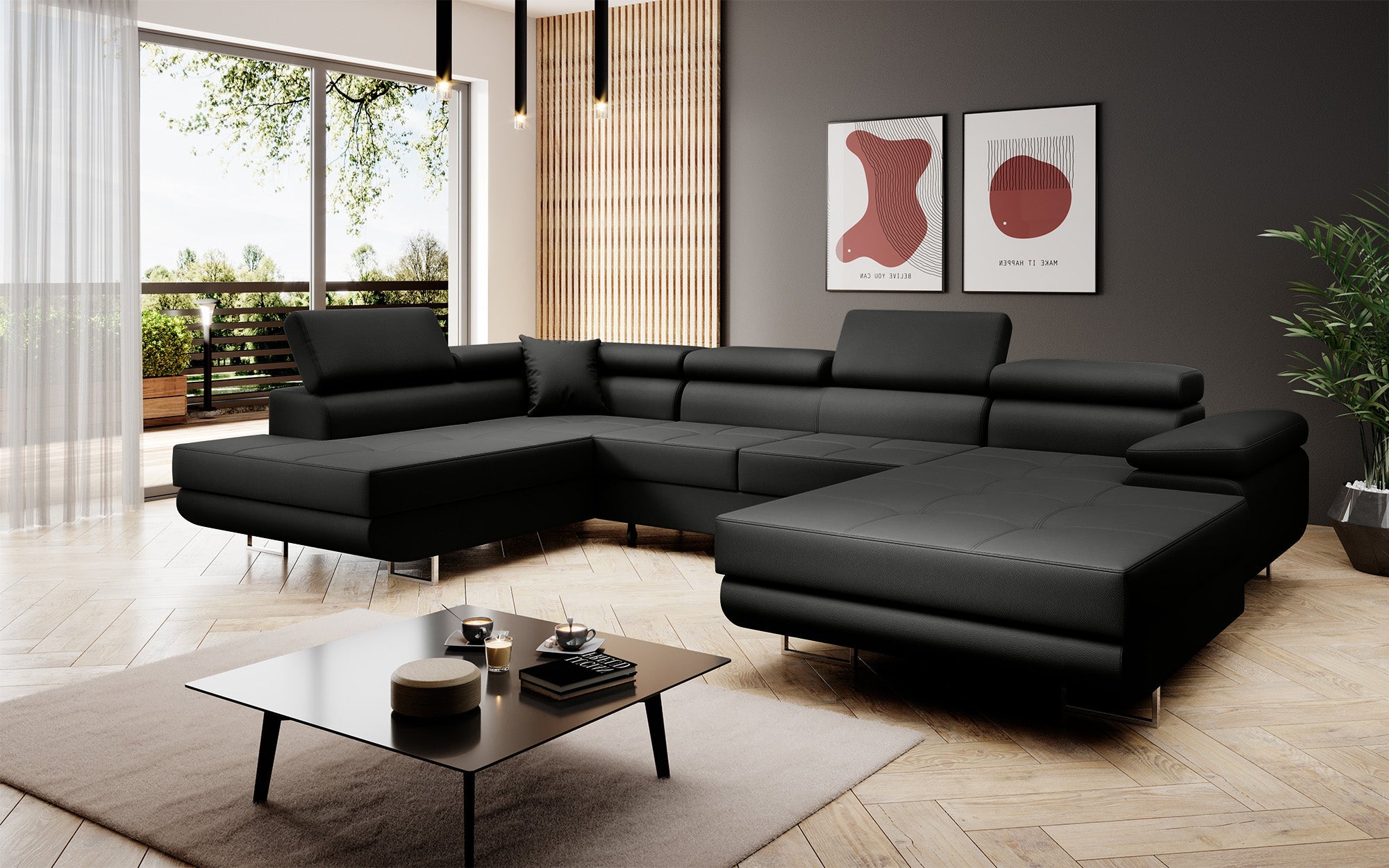 Designer Sofa Lago mit Schlaf - und Klappfunktion in Kunstleder