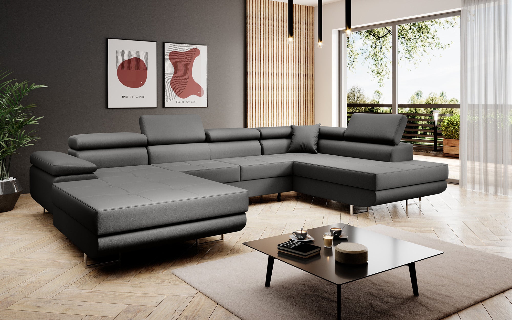 Designer Sofa Lago mit Schlaf - und Klappfunktion in Kunstleder