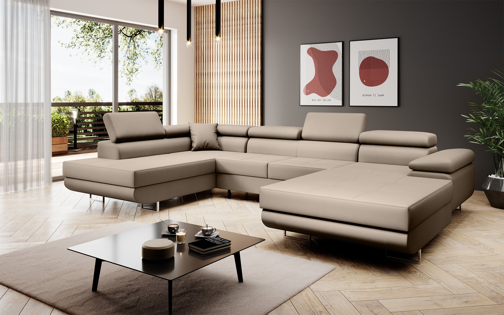 Designer Sofa Lago mit Schlaf - und Klappfunktion in Kunstleder