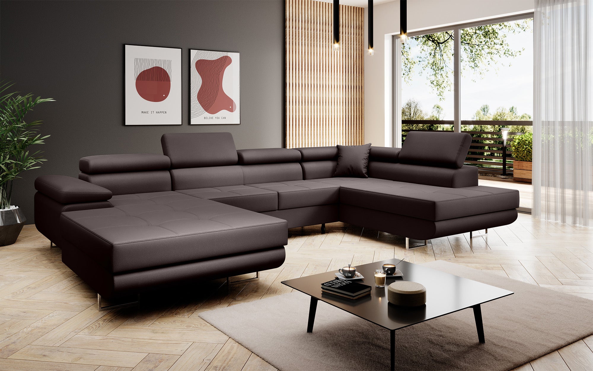 Designer Sofa Lago mit Schlaf - und Klappfunktion in Kunstleder