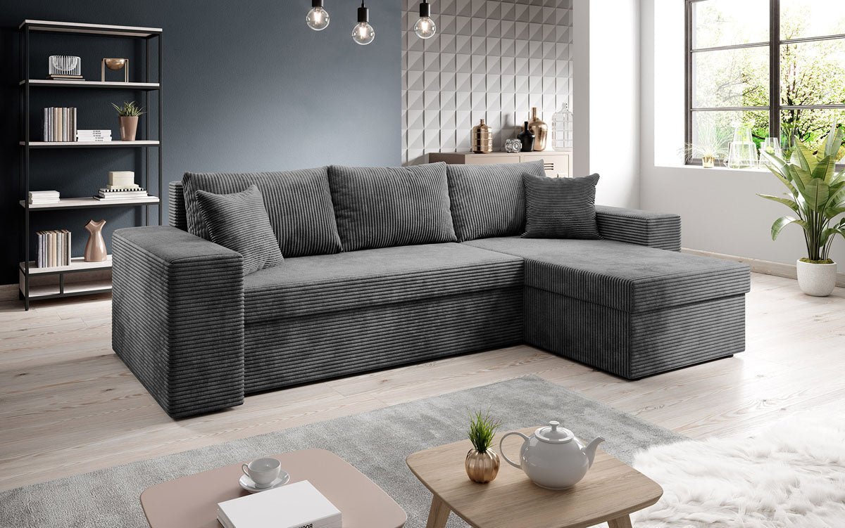 Designer Sofa Denver Cord mit Schlaf- und Klappfunktion