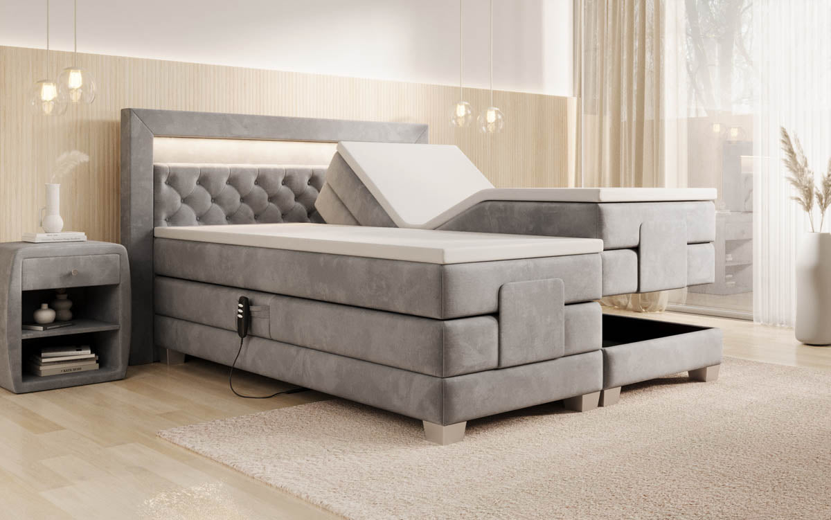 Boxspringbett Velora Samt elektrisch verstellbar mit LED
