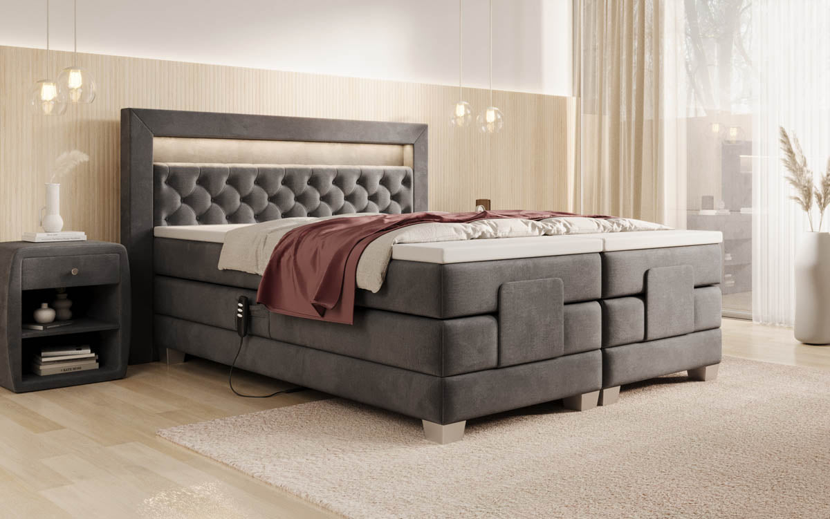 Boxspringbett Velora Samt elektrisch verstellbar mit LED