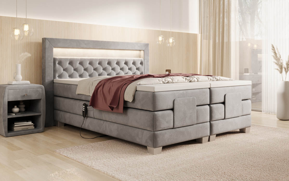 Boxspringbett Velora Samt elektrisch verstellbar mit LED
