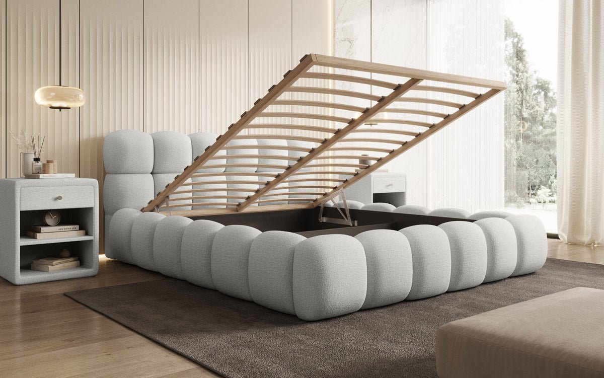 Designer Polsterbett Boston Bouclé mit Stauraum