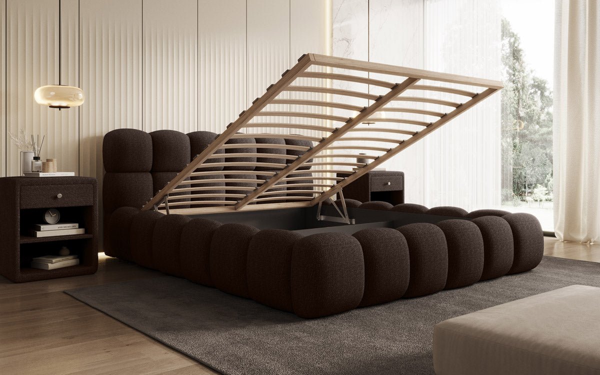 Designer Polsterbett Boston Bouclé mit Stauraum