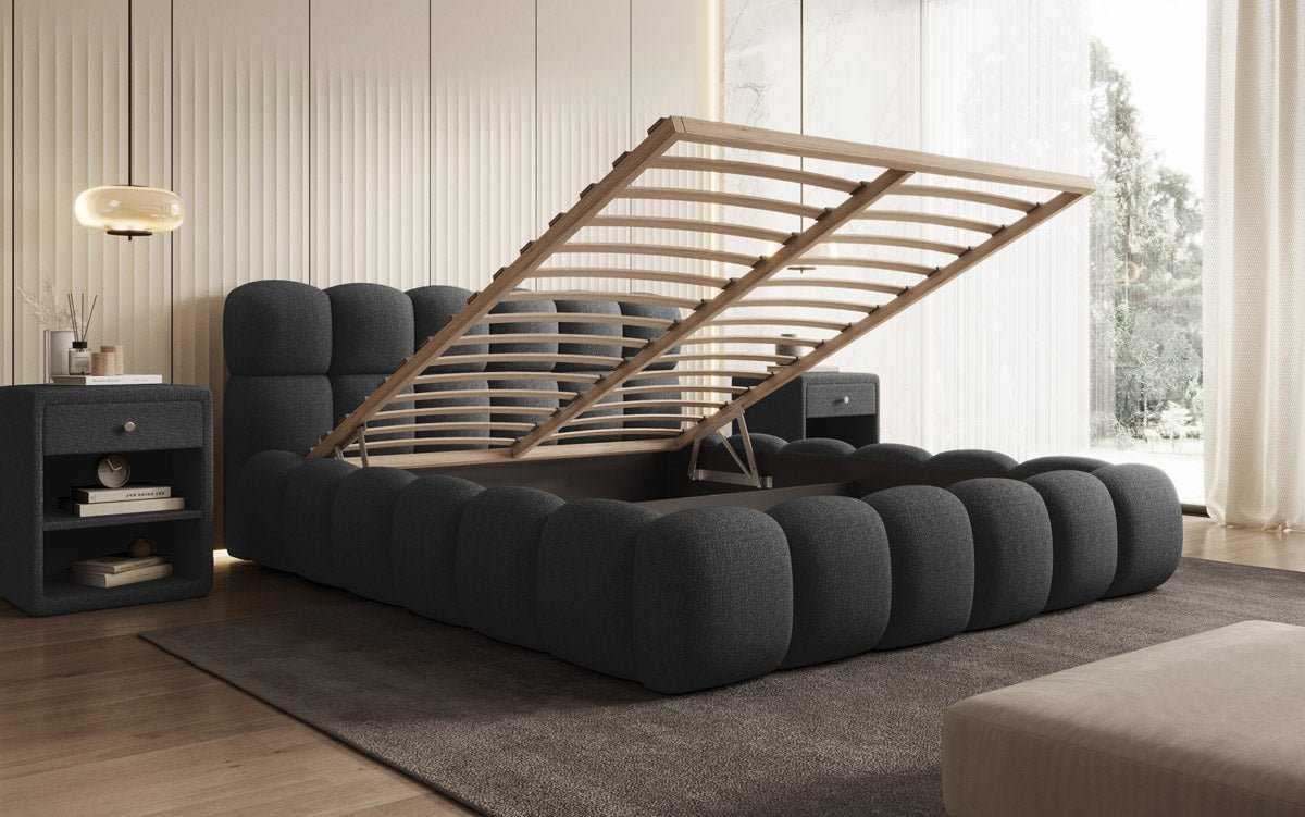 Designer Polsterbett Boston Bouclé mit Stauraum