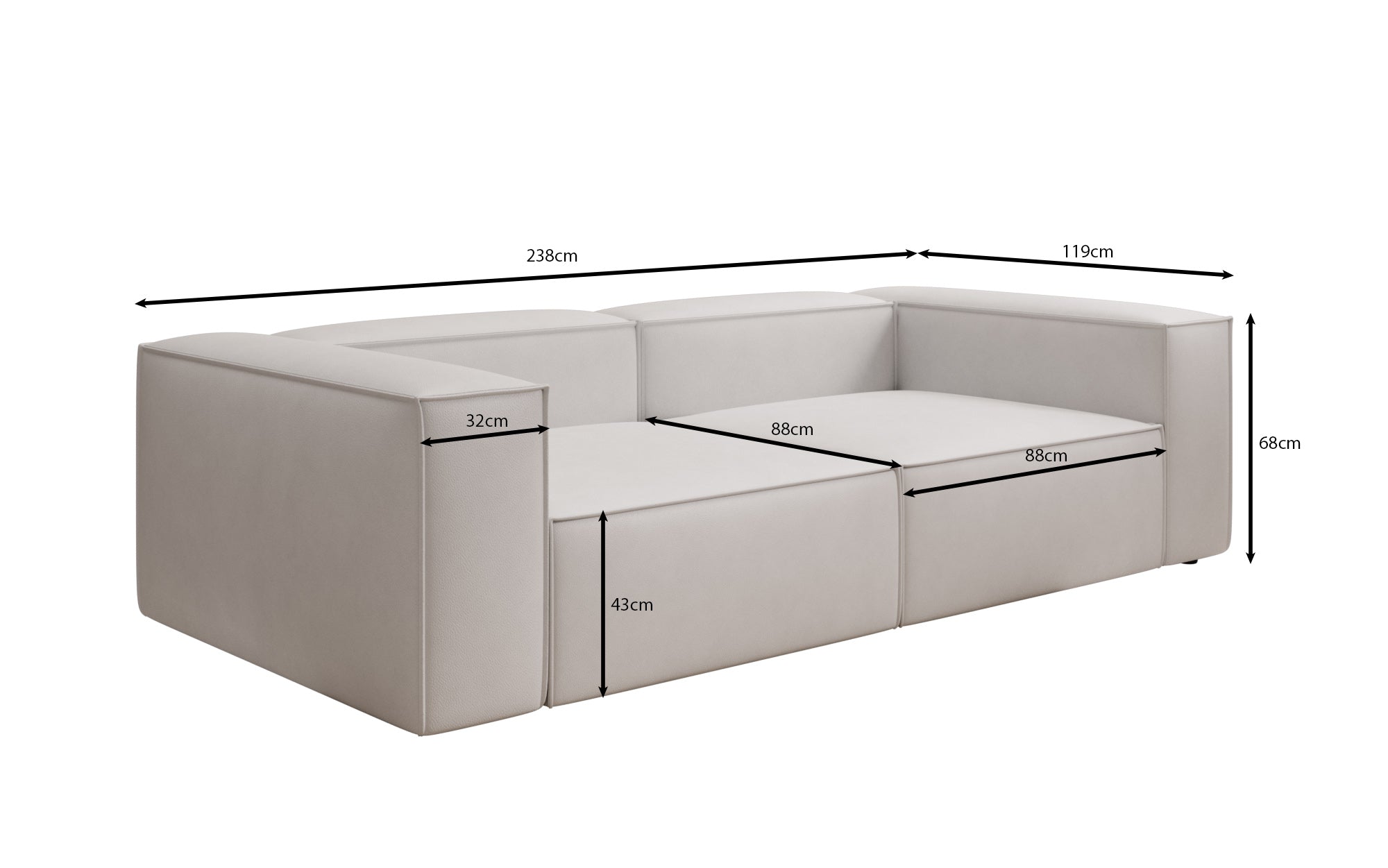 Designer Sofa Lesley 3 Sitzer in Echtleder