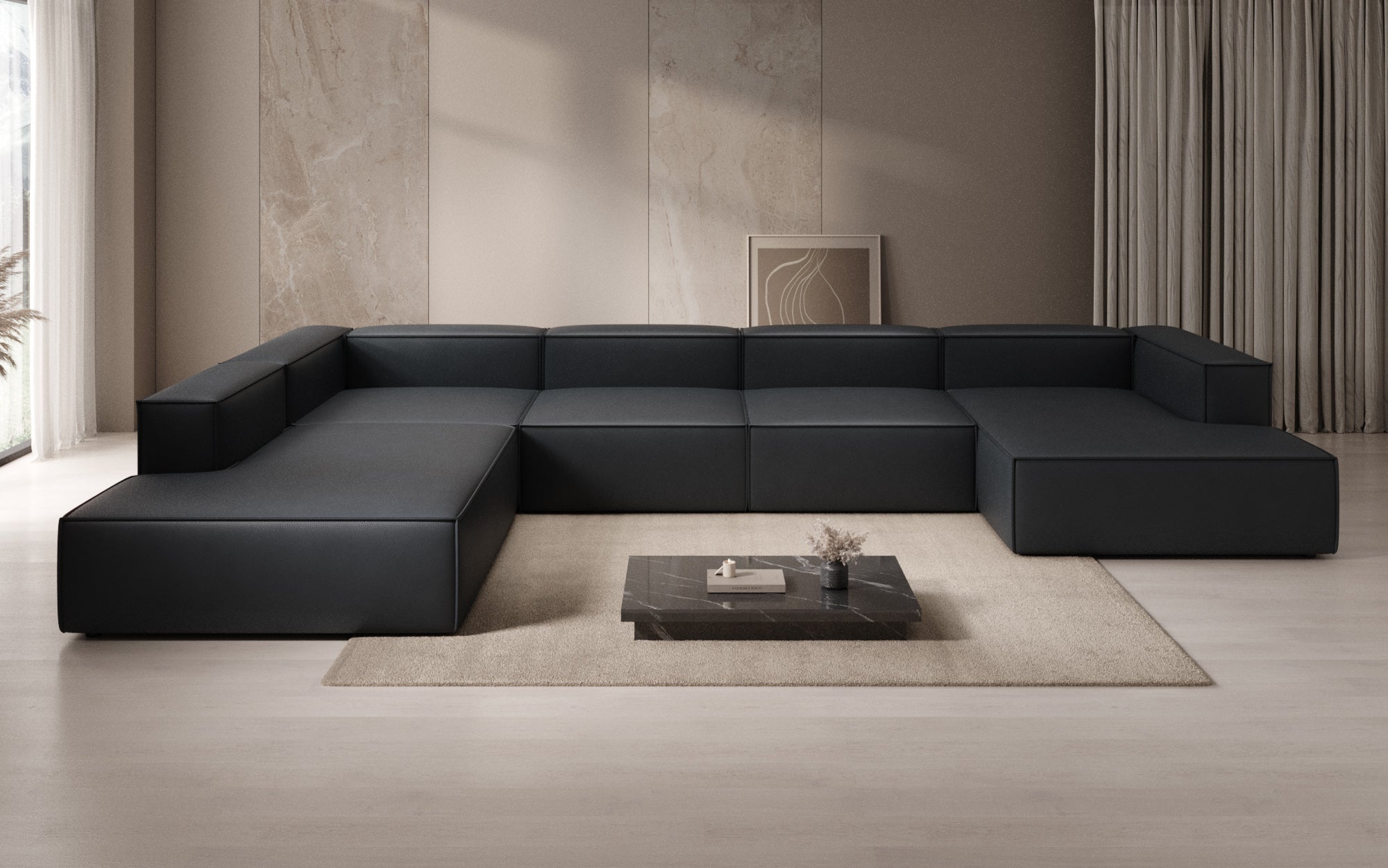Designer Sofa Lesley U XXL in Echtleder