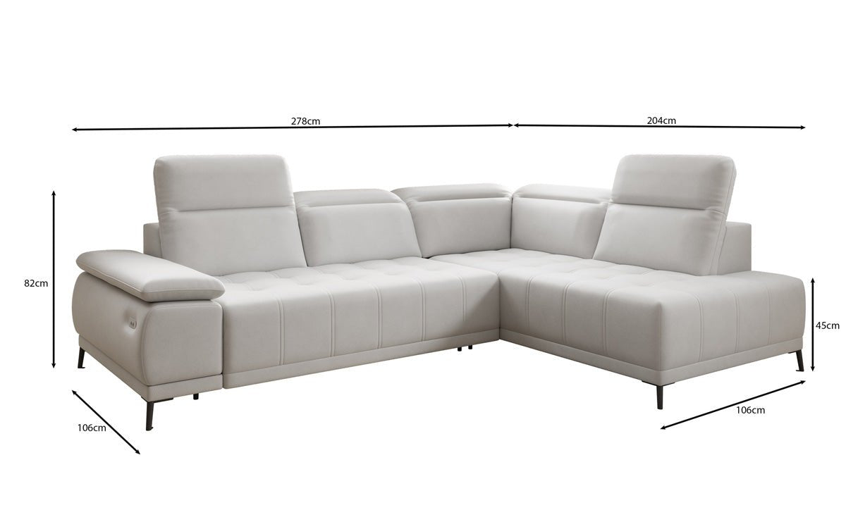 Designer L Sofa Lyra mit elektrischer Schlaffunktion in Echtleder