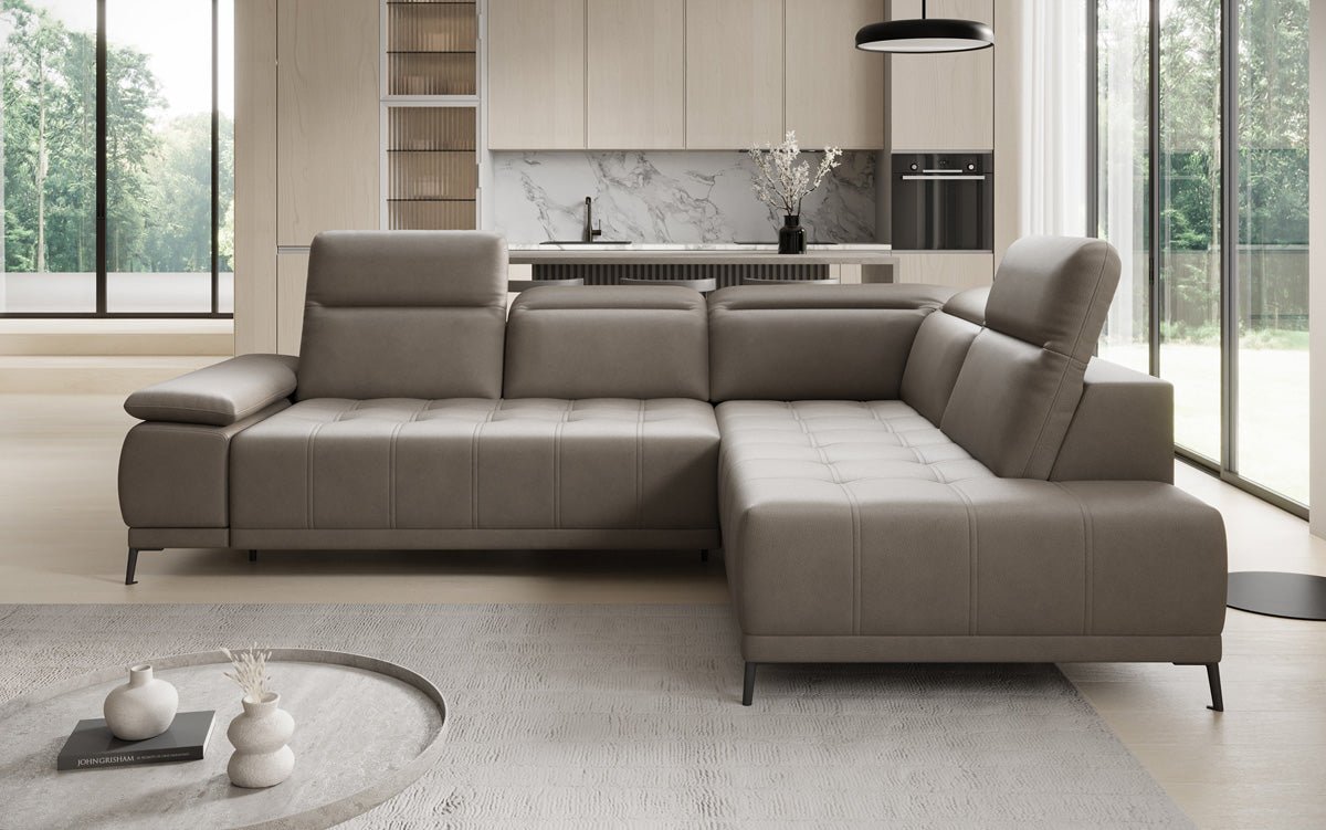Designer L Sofa Lyra mit elektrischer Schlaffunktion in Echtleder