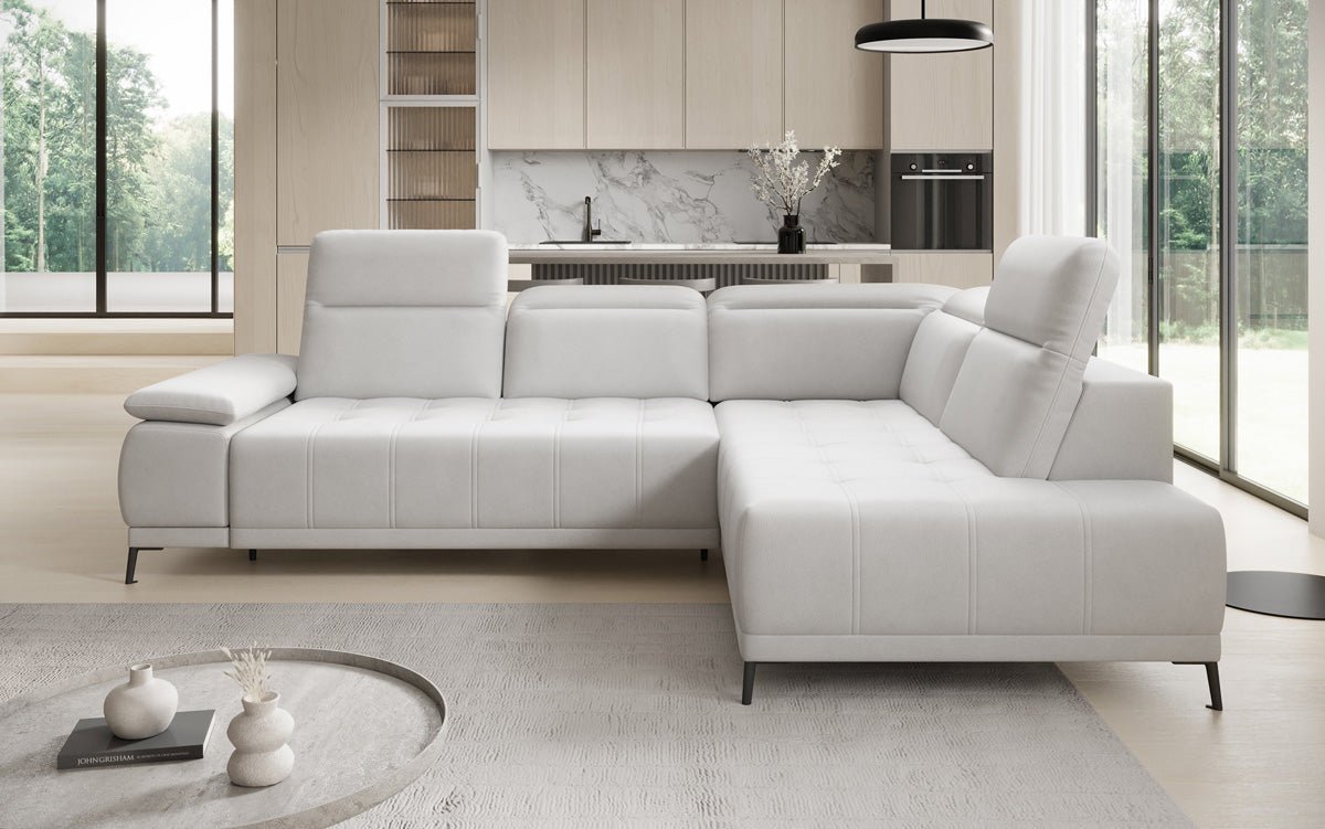 Designer L Sofa Lyra mit elektrischer Schlaffunktion in Echtleder