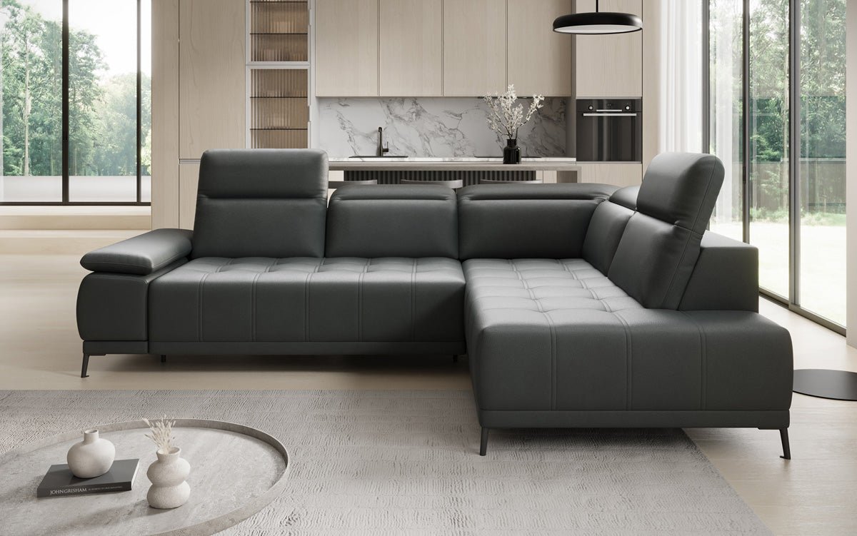 Designer L Sofa Lyra mit elektrischer Schlaffunktion in Echtleder
