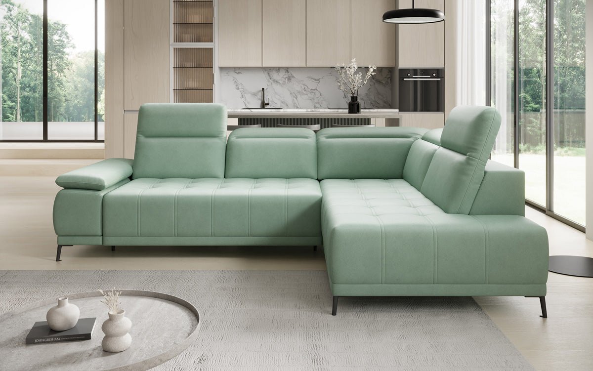 Designer L Sofa Lyra mit elektrischer Schlaffunktion in Echtleder