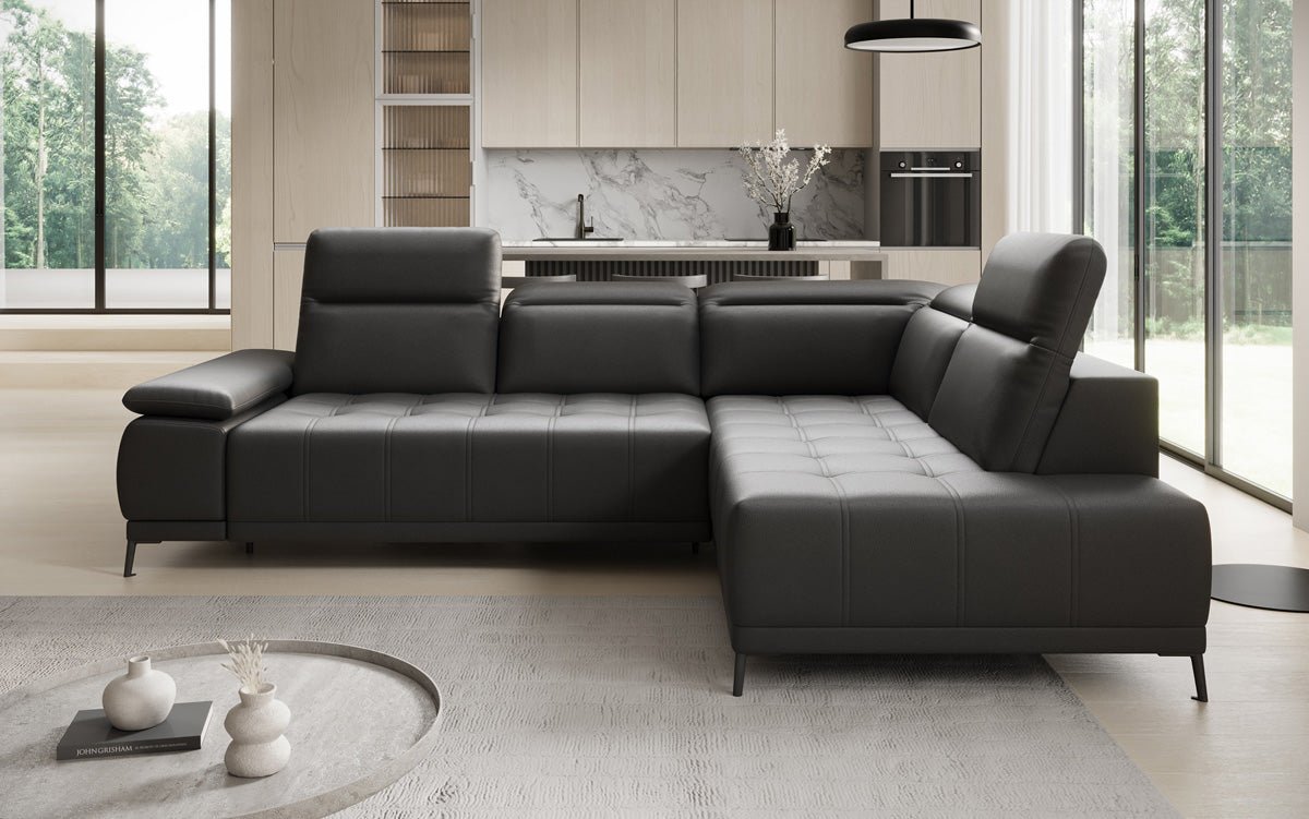 Designer L Sofa Lyra mit elektrischer Schlaffunktion in Echtleder