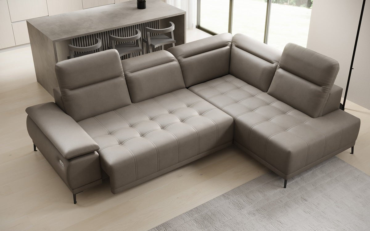 Designer L Sofa Lyra mit elektrischer Schlaffunktion in Echtleder