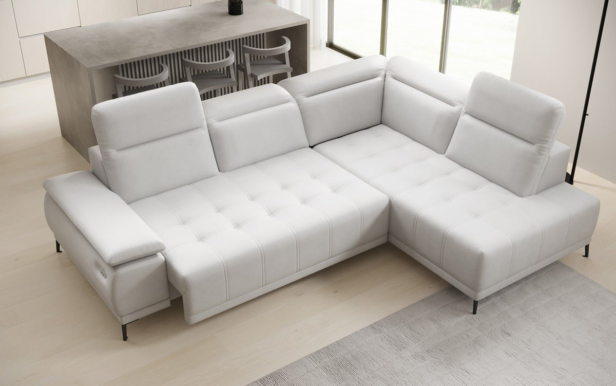 Designer L Sofa Lyra mit elektrischer Schlaffunktion in Echtleder