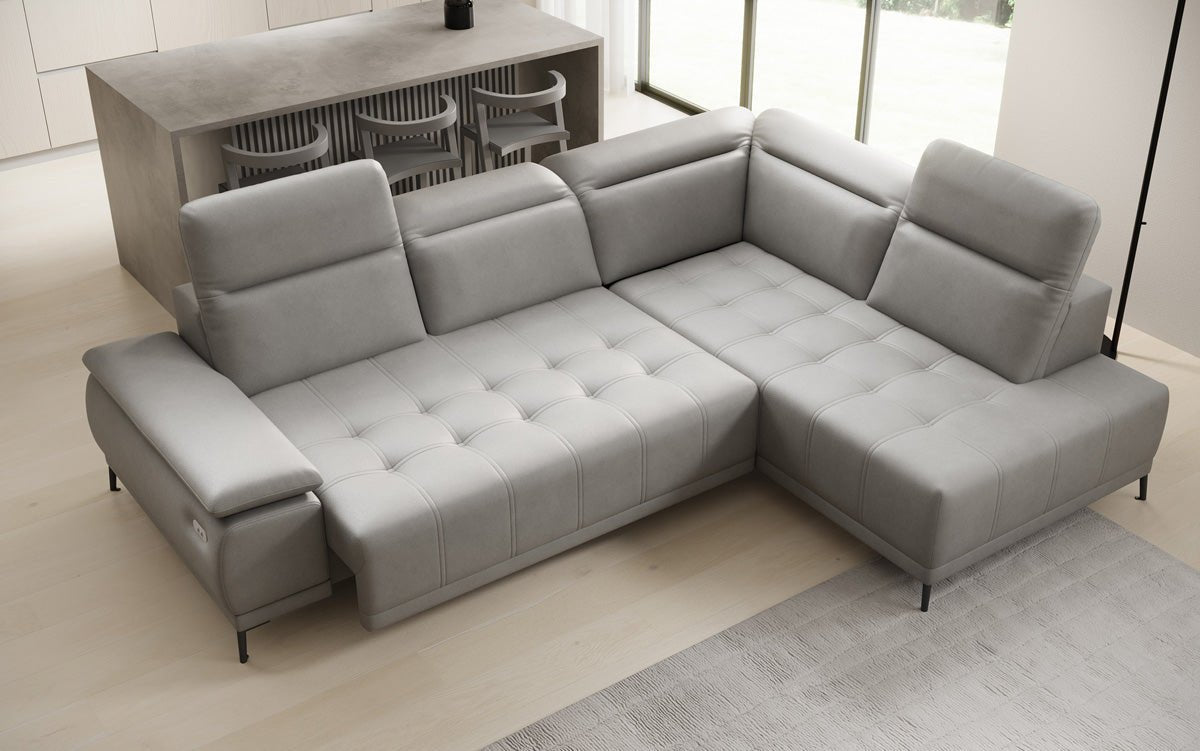 Designer L Sofa Lyra mit elektrischer Schlaffunktion in Echtleder