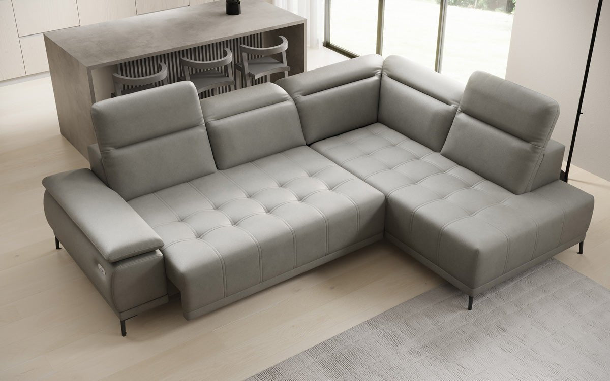 Designer L Sofa Lyra mit elektrischer Schlaffunktion in Echtleder