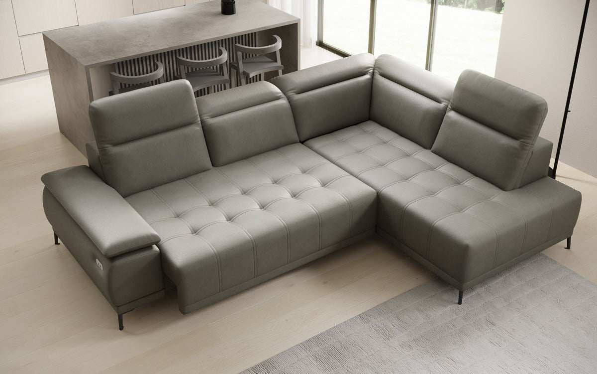 Designer L Sofa Lyra mit elektrischer Schlaffunktion in Echtleder