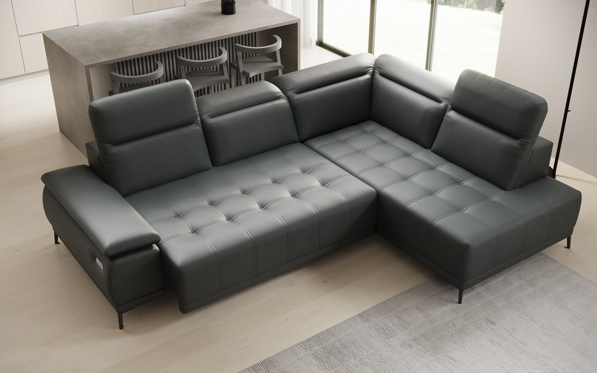 Designer L Sofa Lyra mit elektrischer Schlaffunktion in Echtleder